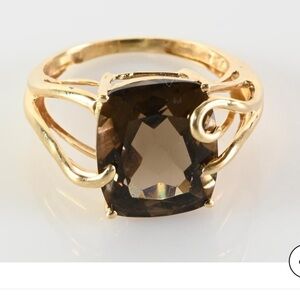Vintage 14K Yellow Gold Smoky Quartz Designer Ring 8